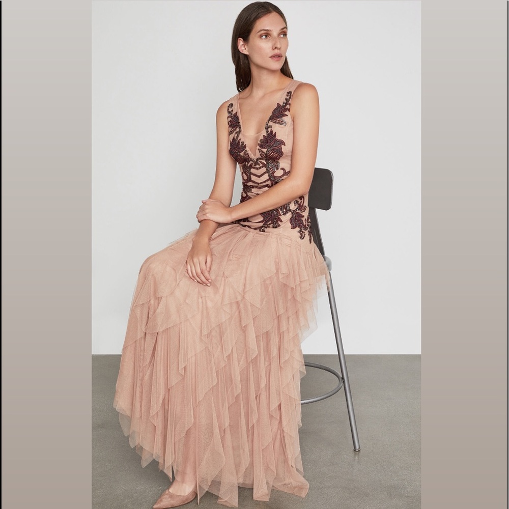 BCBGMAXAZRIA Floral Embroidered Sequin Tulle Gown Maxi Dress New w/Tag - Picture 2 of 5